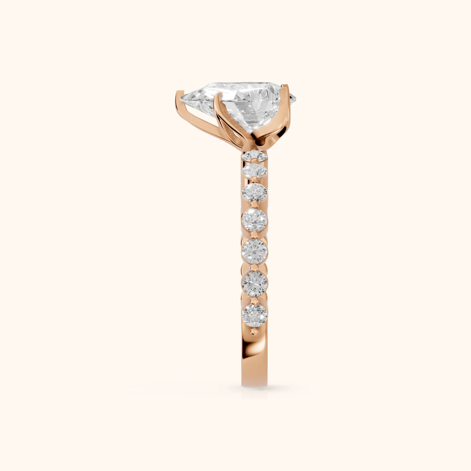 Eleanor Majesty Side Stone Pear Diamond Engagement Ring in Rose Gold - SideView
