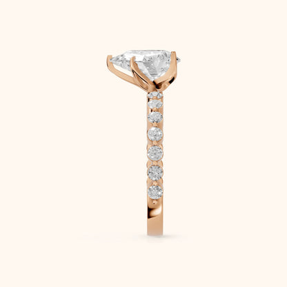 Eleanor Majesty Side Stone Pear Diamond Engagement Ring in Rose Gold - SideView