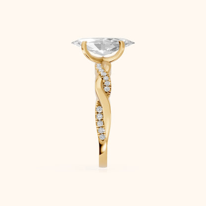 Twisted Side Stone Marquise Diamond Engagement Ring in Yellow Gold - SideView
