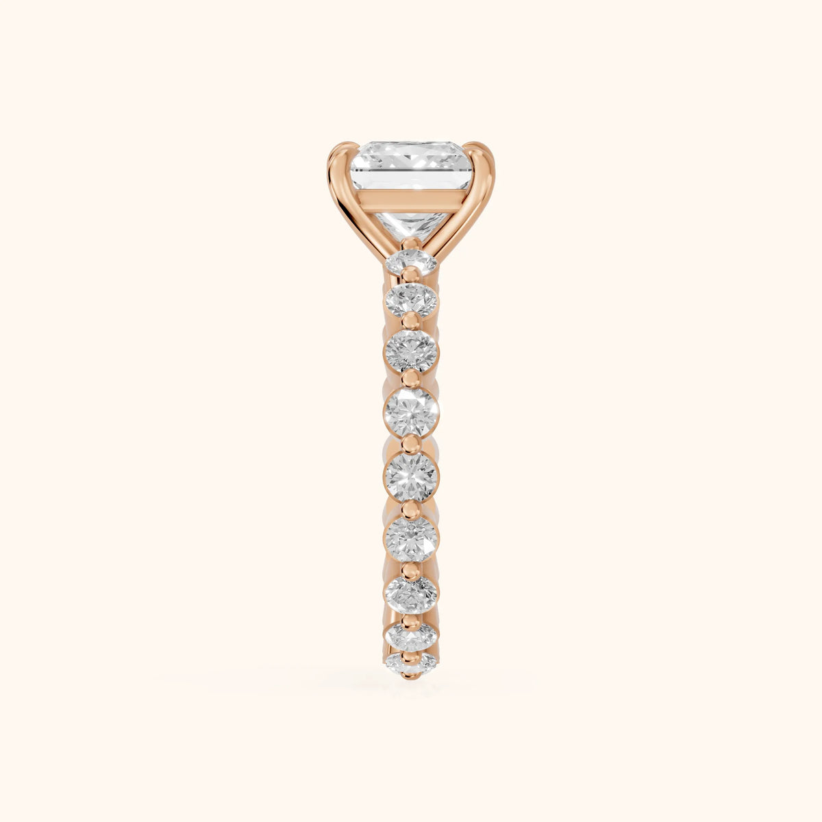 Piper Sidestone Princess Diamond Engagement Ring in Rose Gold - SideView.webp
