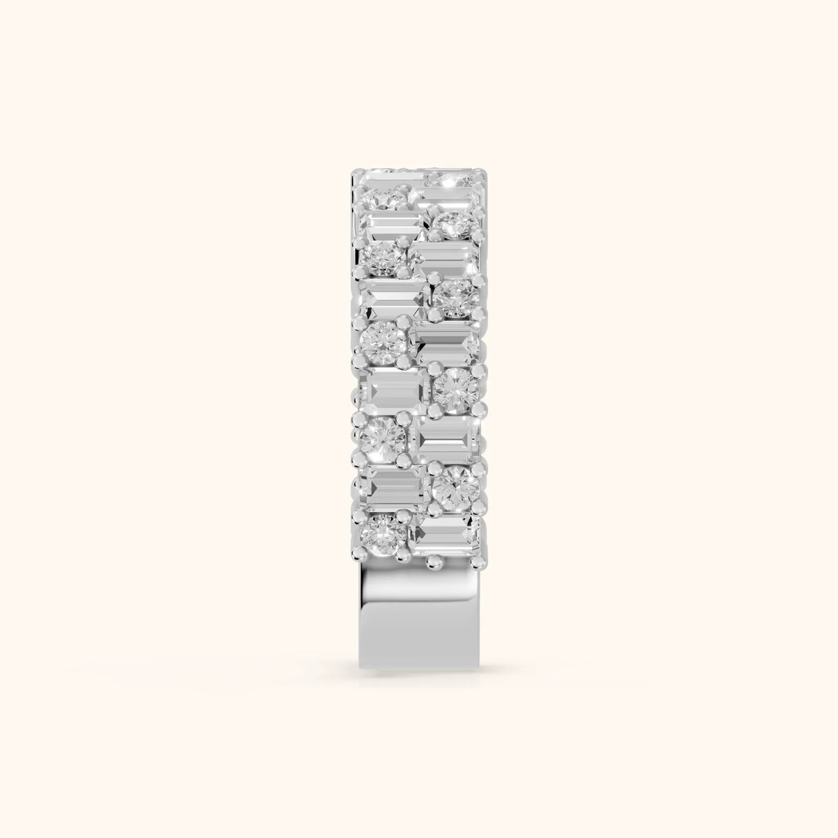 Estelle Deco Baguette & Round Diamond Anniversary Ring in Silver - SideView