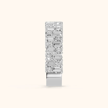 Estelle Deco Baguette & Round Diamond Anniversary Ring in Silver - SideView