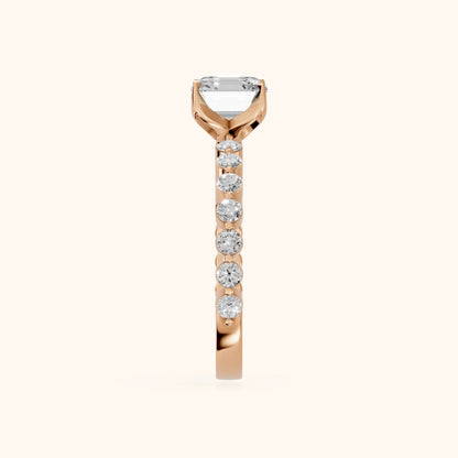 Eleanor Majesty Side Stone Asscher Diamond Engagement Ring in Rose Gold - SideView