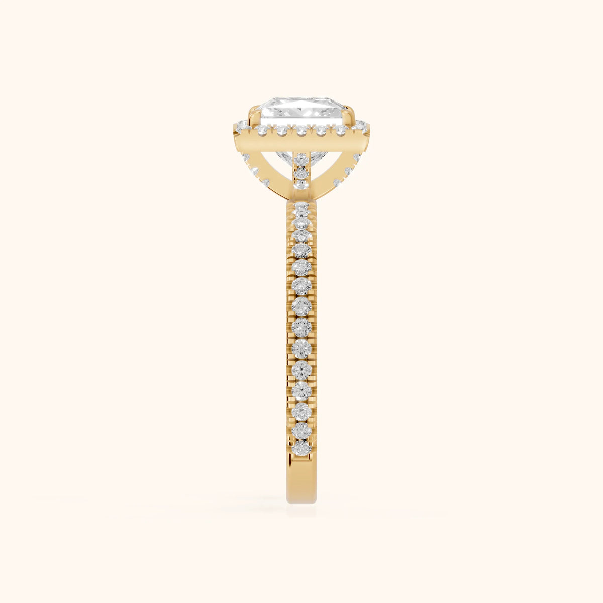Rosemary Halo Pavé Princess Diamond Engagement Ring in Yellow Gold - SideView.webp