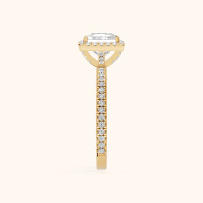 Rosemary Halo Pavé Princess Diamond Engagement Ring in Yellow Gold - SideView.webp