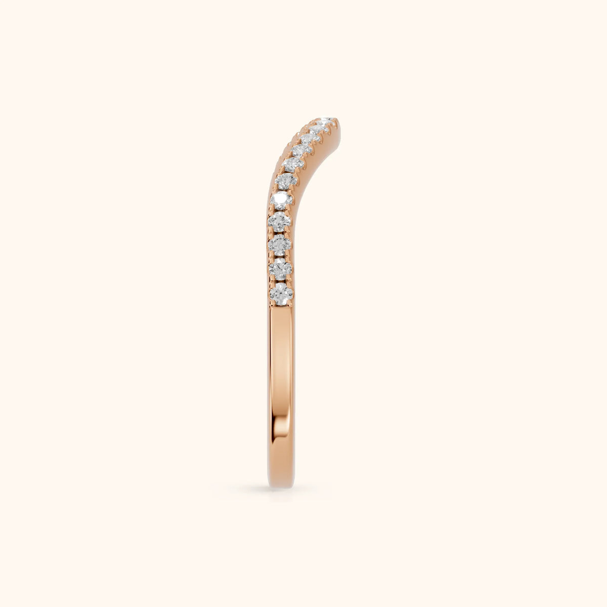 Nila Curved Round Diamond Stackable Ring in Rose Gold - SideView