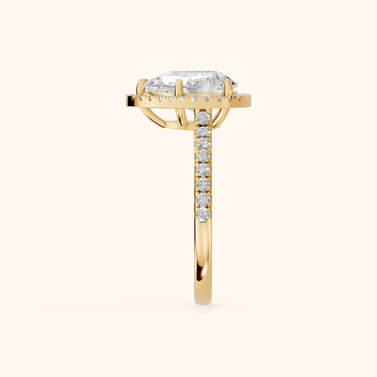 Mabel Halo French Pavé Pear Diamond Engagement Ring in Yellow Gold - SideView.webp