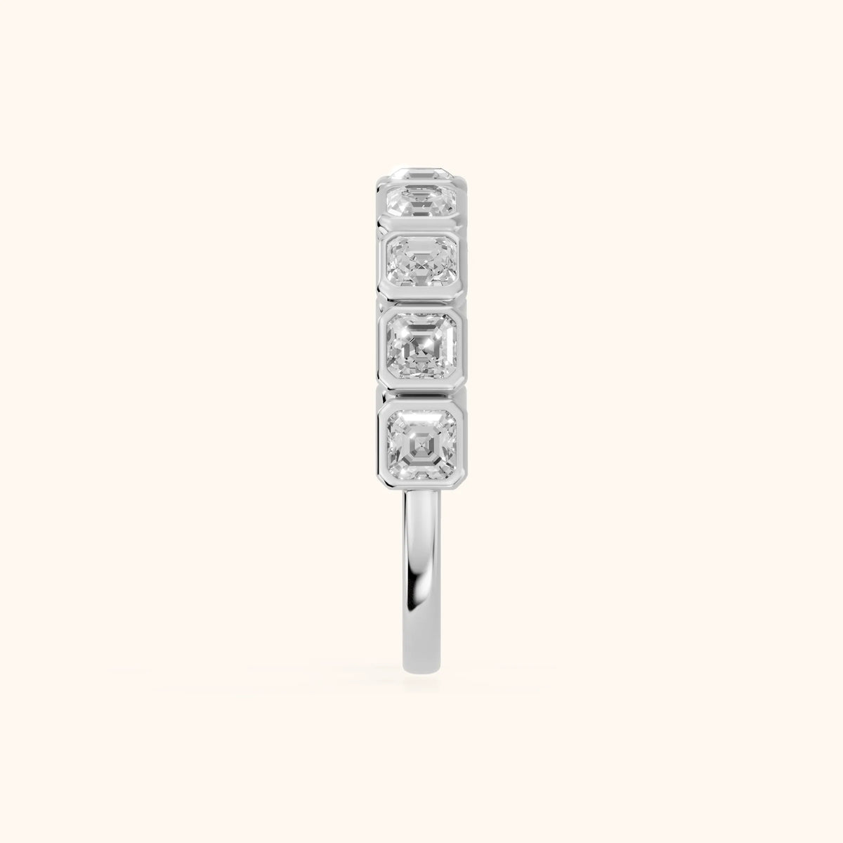 Galia Bezel Asscher Diamond Half Eternity Band in Silver - SideView
