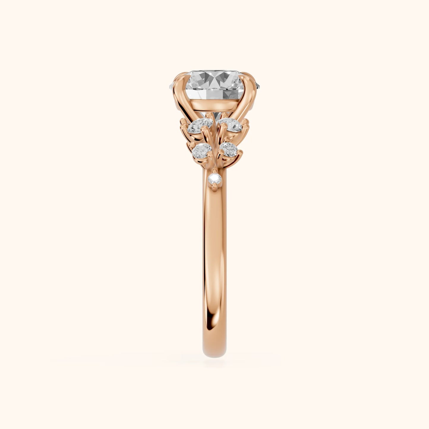 Evelina Bloom Round Diamond Engagement Ring in Rose Gold - SideView