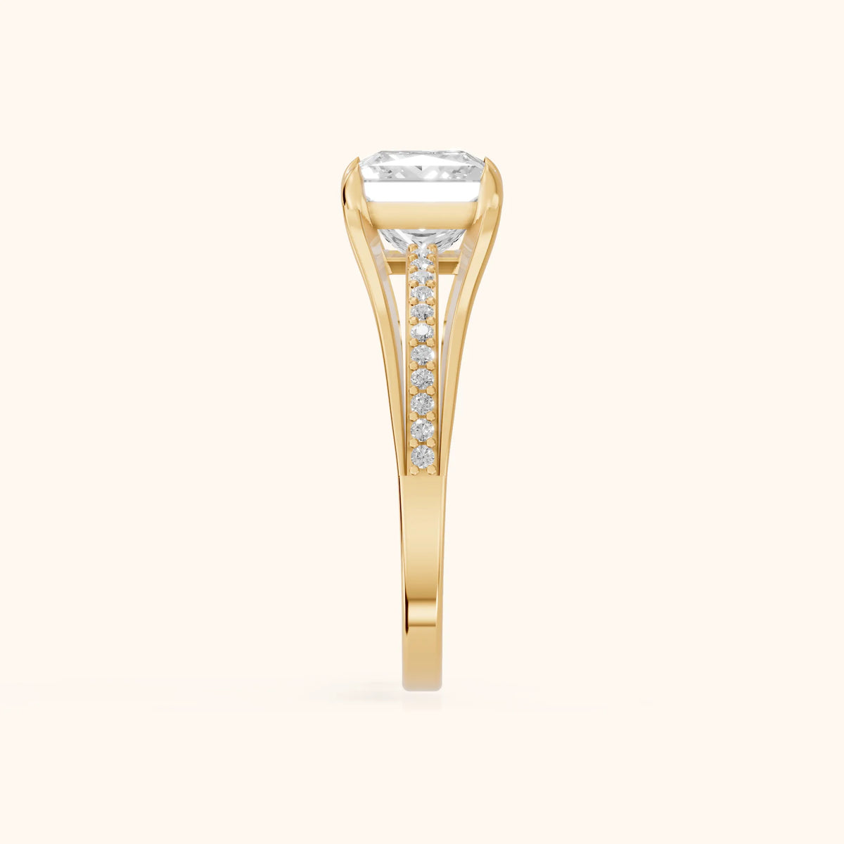 Lucinda Split Shank Princess Diamond Engagement Ring in Yellow Gold - SideView.webp
