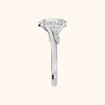 Flora Twist Side Stone Pear Diamond Engagement Ring in White Gold - SideView