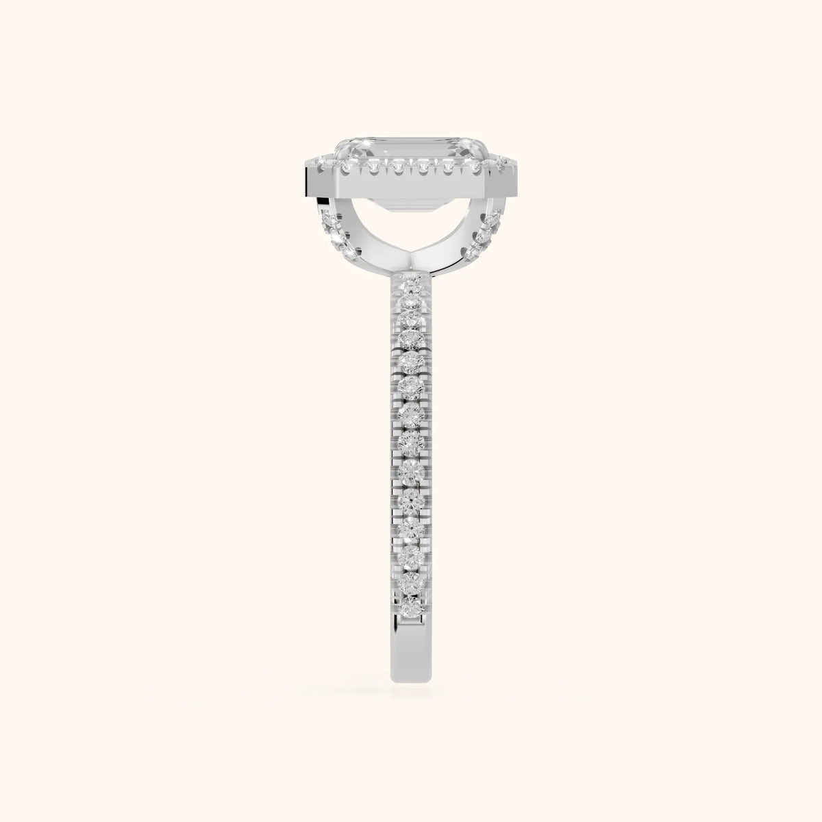 Rosemary Halo Pavé Emerald Diamond Engagement Ring in Silver - SideView.webp