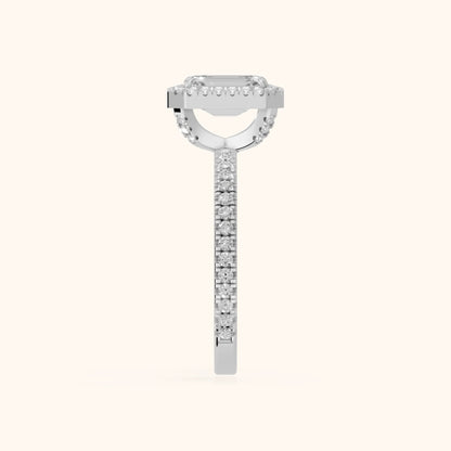 Rosemary Halo Pavé Emerald Diamond Engagement Ring in Silver - SideView.webp