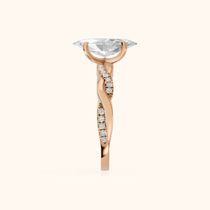 Twisted Side Stone Marquise Diamond Engagement Ring in Rose Gold - SideView