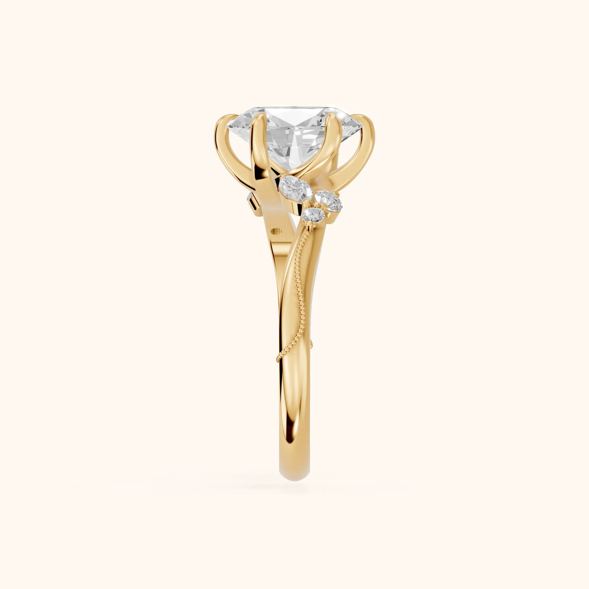 Joanna Milgrain Twist Oval Diamond Engagement Ring in Yellow Gold - SideView.webp