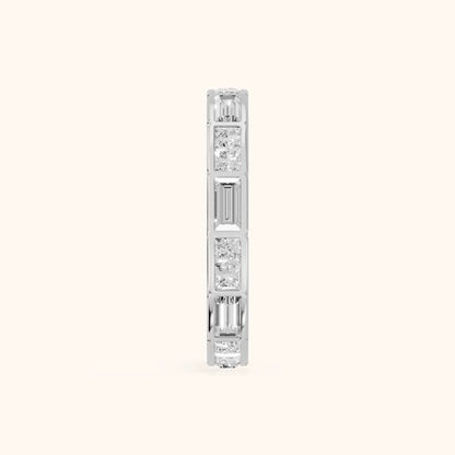 Elodie Bezel Baguette & Princess Diamond Eternity Band in White Gold - SideView
