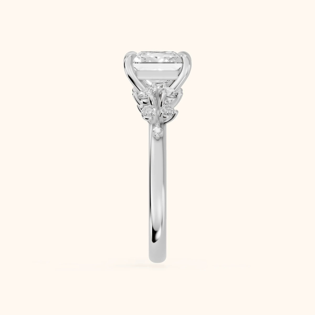 Mirabelle Cluster Princess Diamond Engagement Ring in Silver - SideView.webp