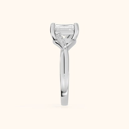 Veronica Twist Side Stone Radiant Diamond Engagement Ring in Silver - SideView