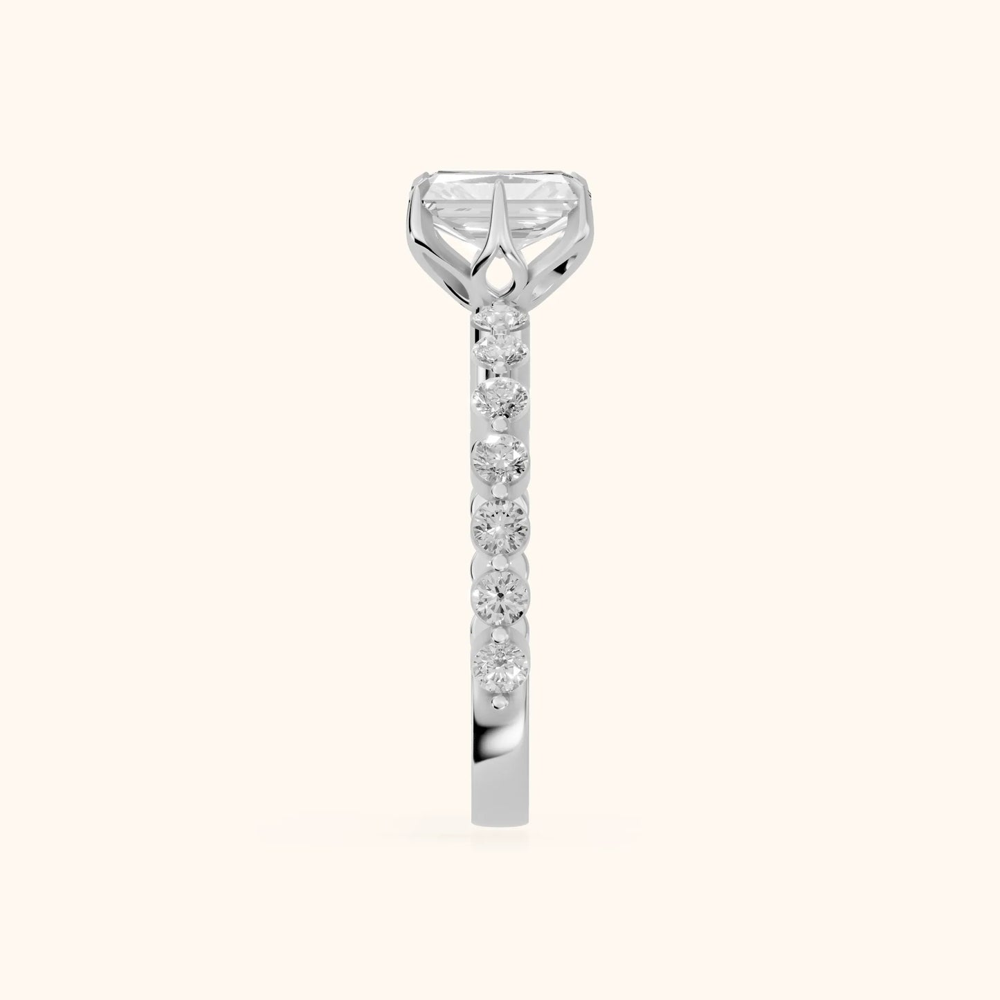 Eleanor Majesty Side Stone Radiant Diamond Engagement Ring in Silver - SideView