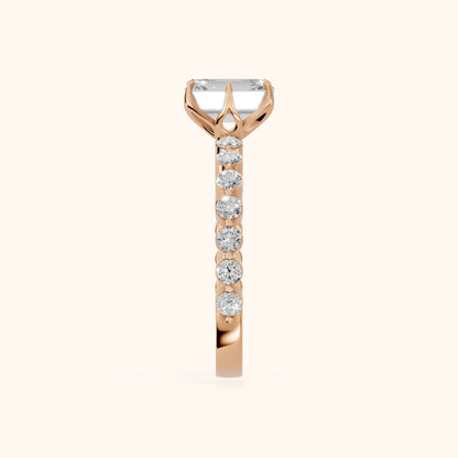 Eleanor Majesty Side Stone Emerald Diamond Engagement Ring in Rose Gold - SideView
