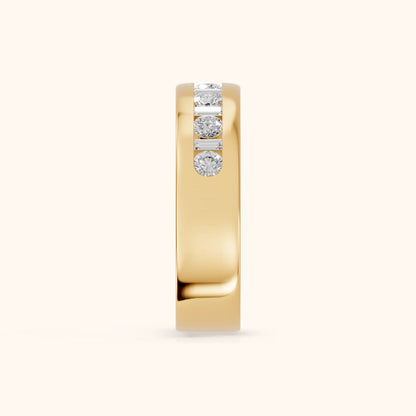 Lydia Channel Set Round & Baguette Diamond Half Eternity Band in Yellow Gold - SideView