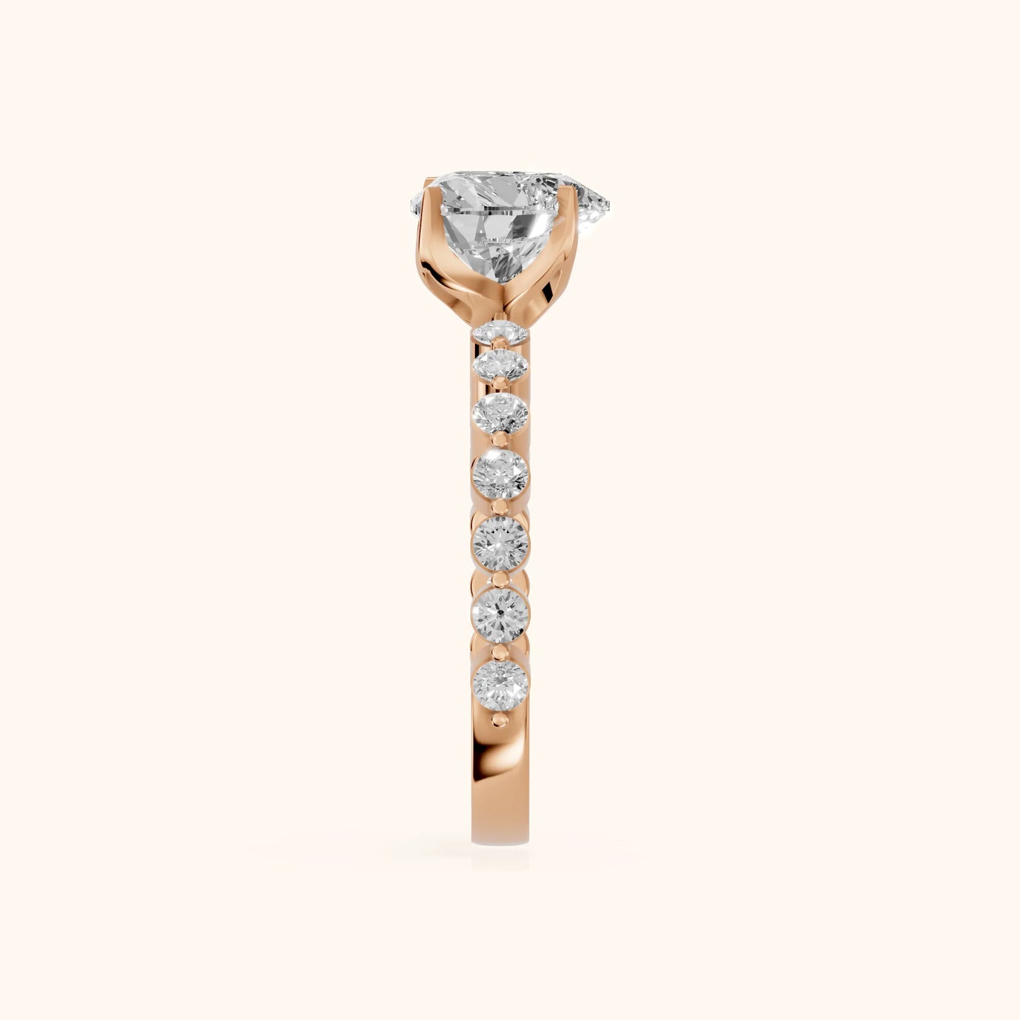 Eleanor Majesty Side Stone Heart Diamond Engagement Ring in Rose Gold - SideView