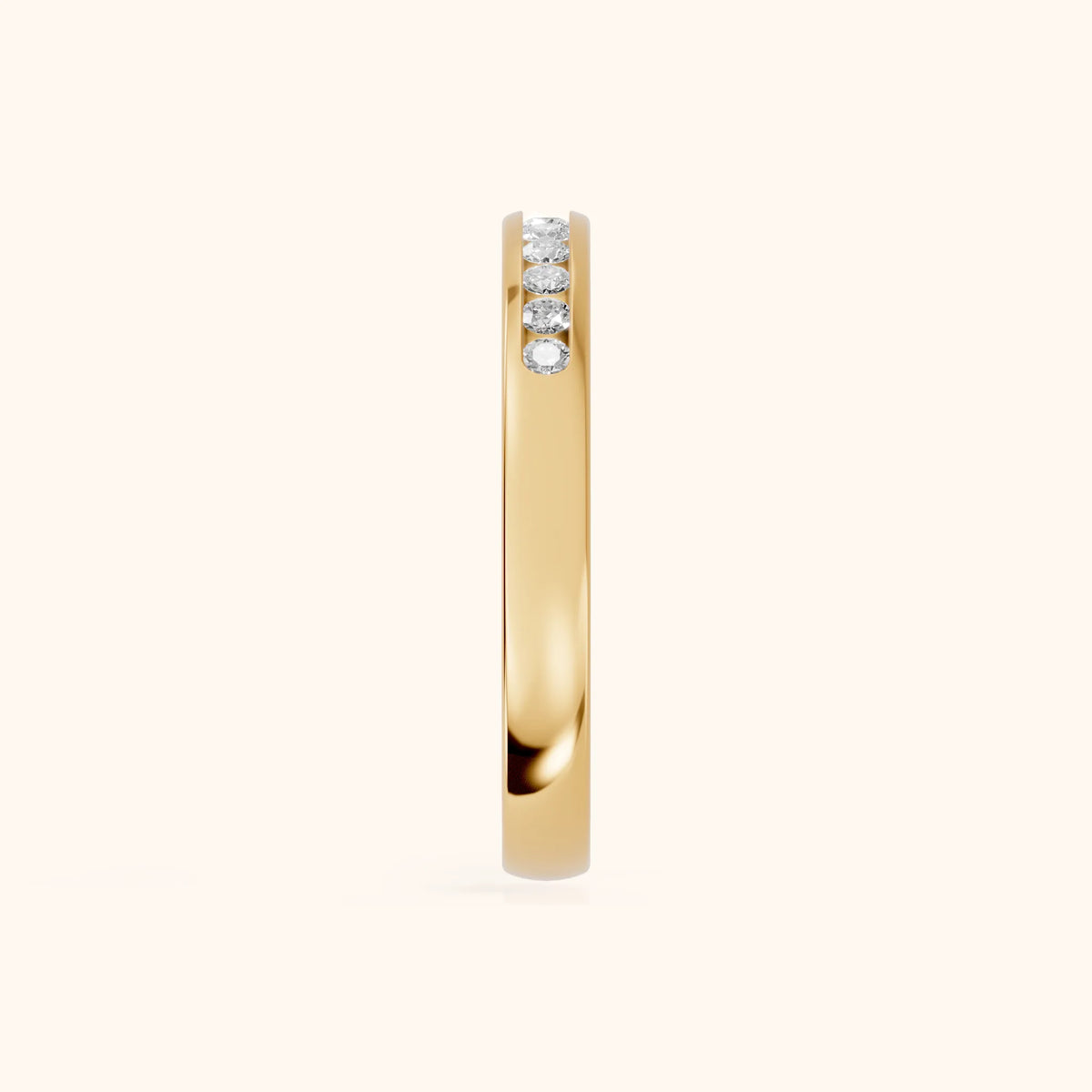 Coralie Channel Set Round Diamond Wedding Band in Yellow Gold - SideView