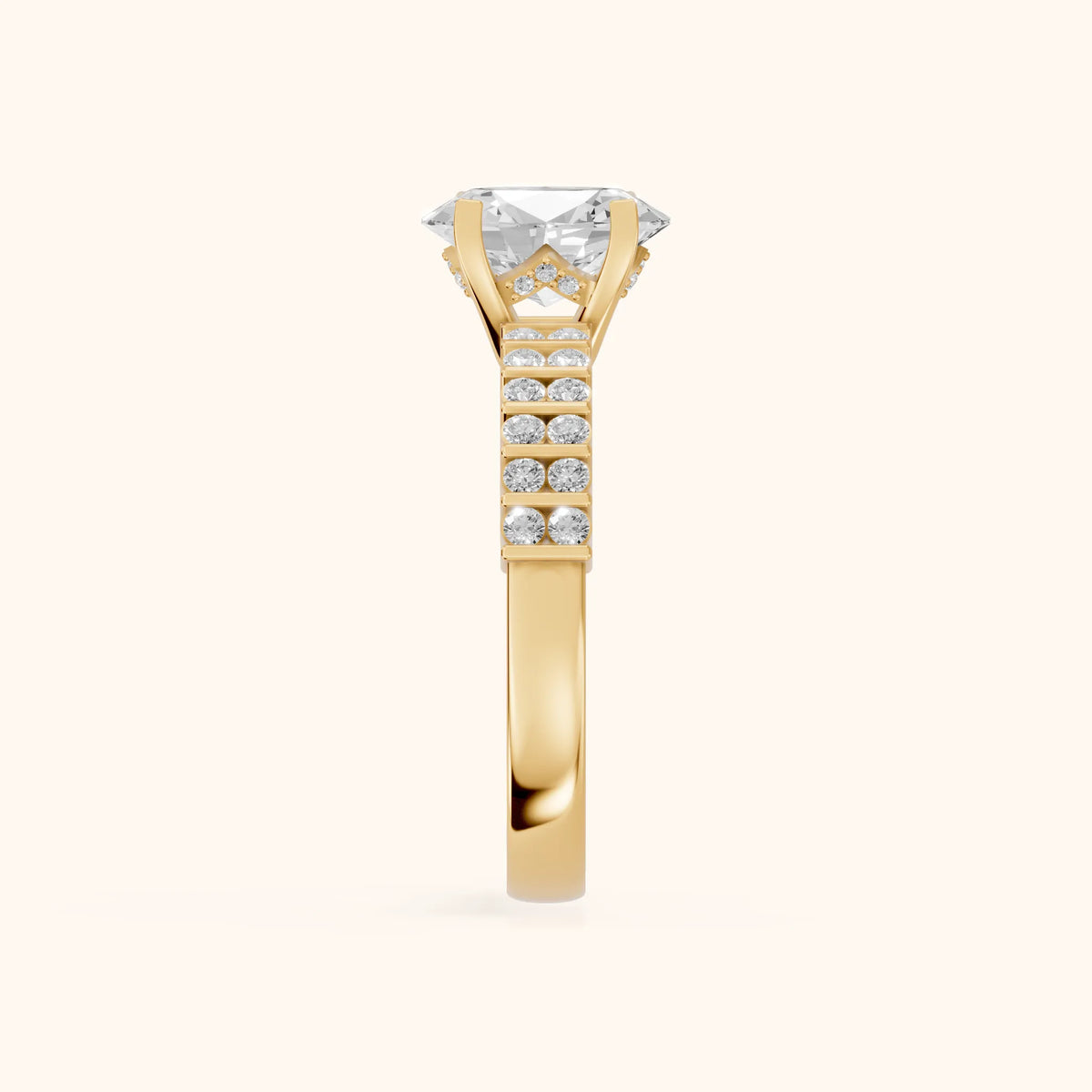 Honor Sidestone Oval Diamond Engagement Ring in Yellow Gold - SideView.webp