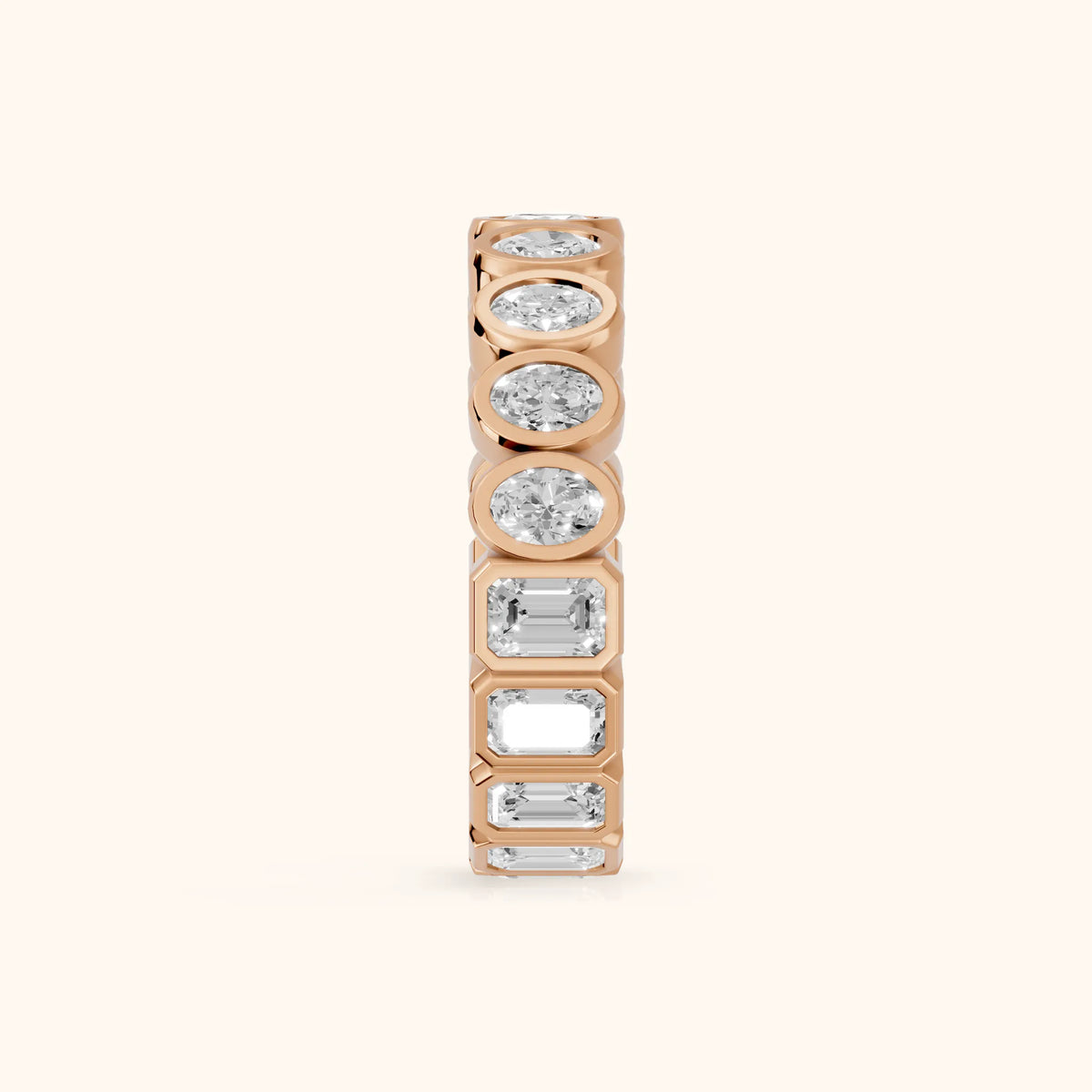Mika Bezel Oval & Emerald Diamond Eternity Band in Rose Gold - SideView