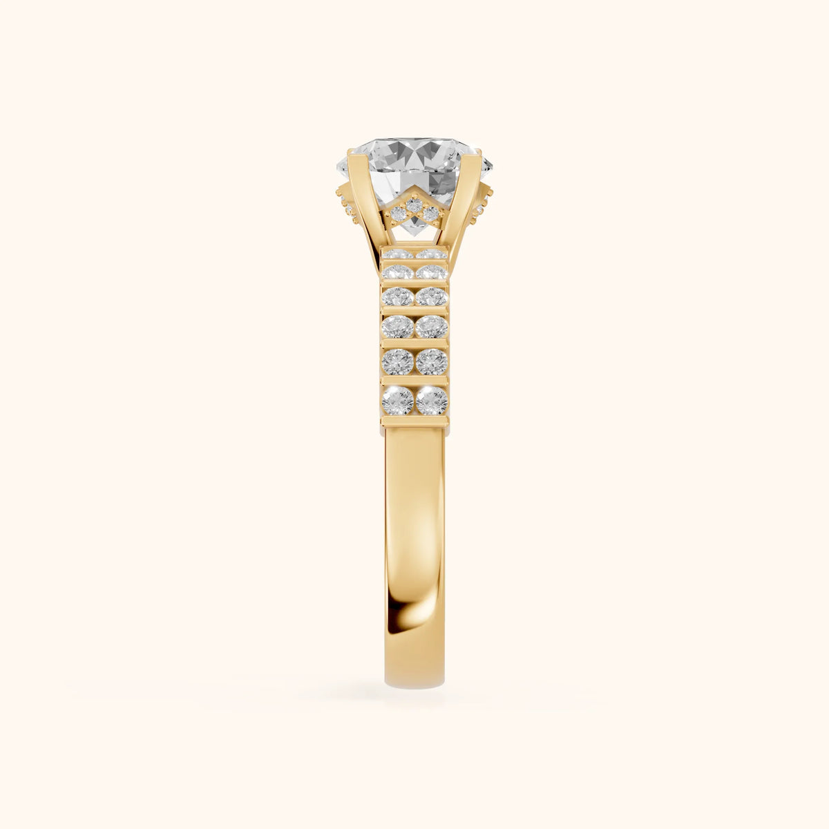 Honor Sidestone Round Diamond Engagement Ring in Yellow Gold - SideView.webp