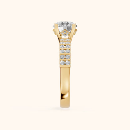 Honor Sidestone Round Diamond Engagement Ring in Yellow Gold - SideView.webp