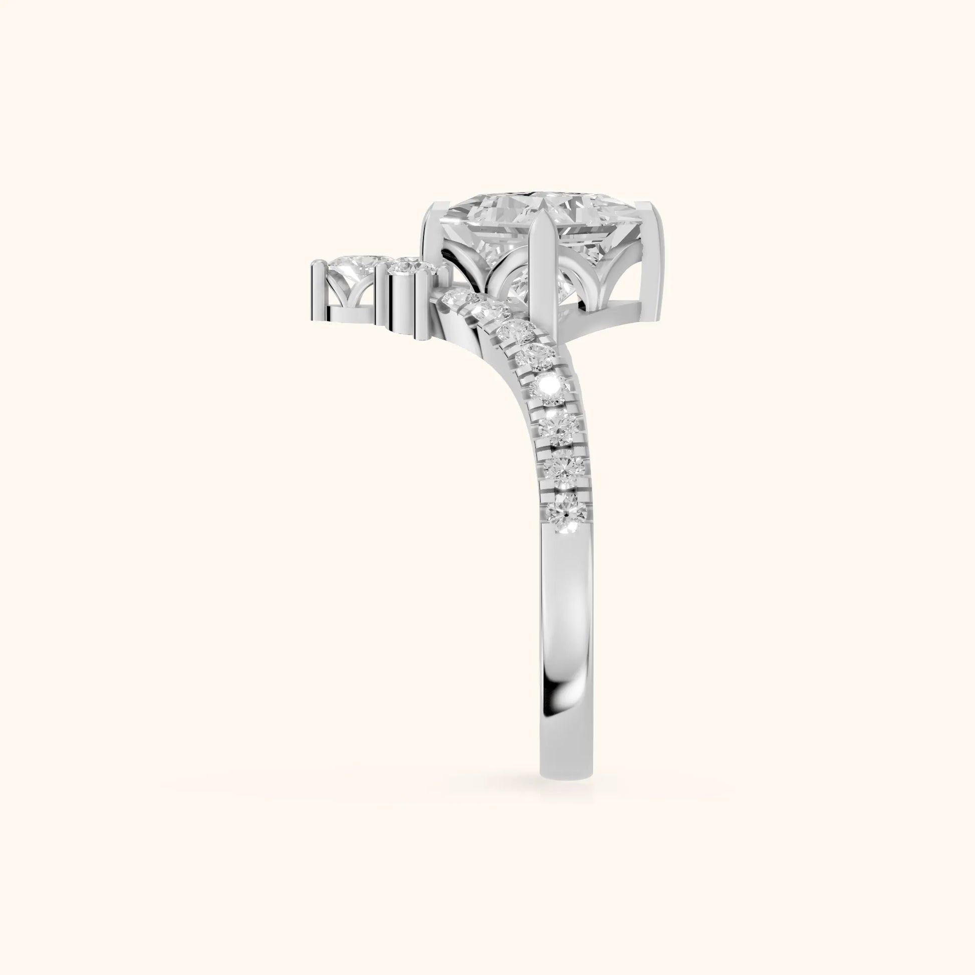 Isabella Legacy Side Stone Princess Diamond Engagement Ring in Silver - SideView