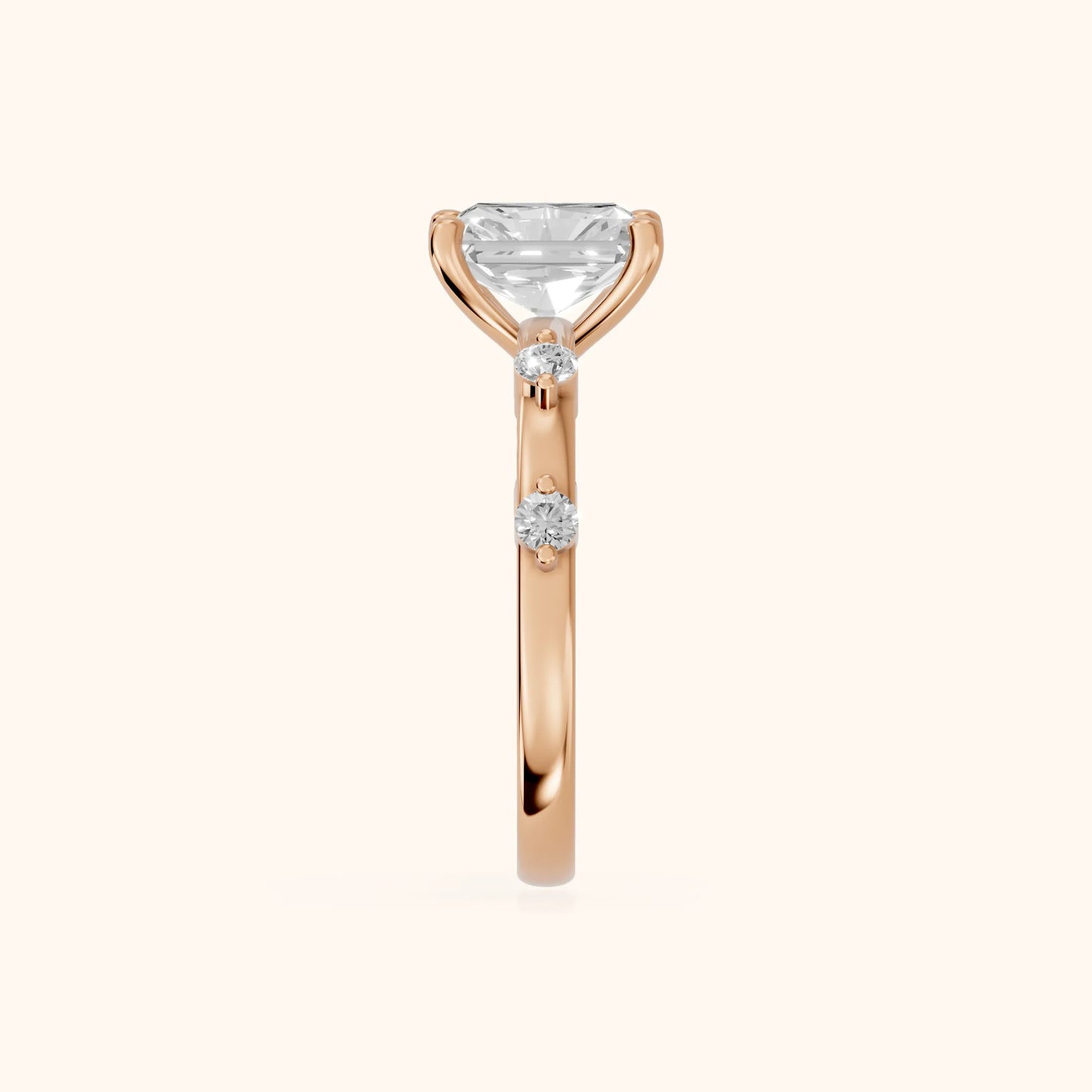 Elena Radiance Radiant Diamond Engagement Ring in Rose Gold - SideView