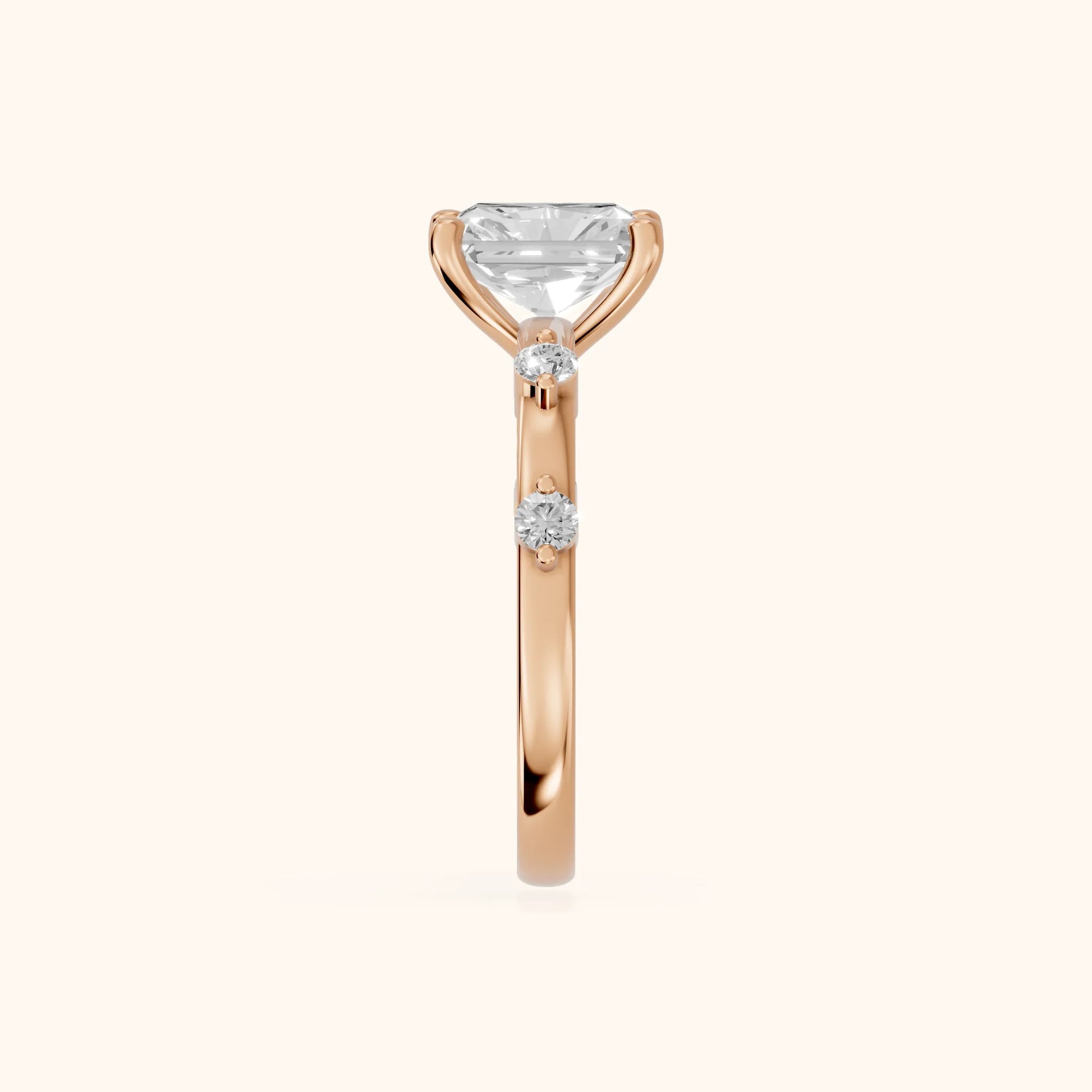 Elena Radiance Radiant Diamond Engagement Ring in Rose Gold - SideView
