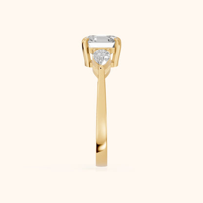 Grace Three Stone Asscher Diamond Engagement Ring in Yellow Gold - SideView