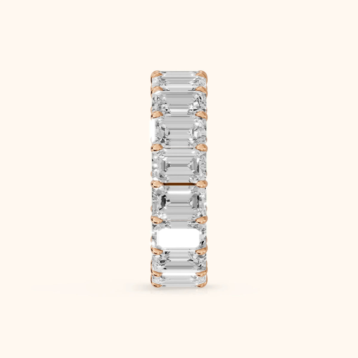 Zaya Shared Prong Emerald Diamond Eternity Band in Rose Gold - SideView