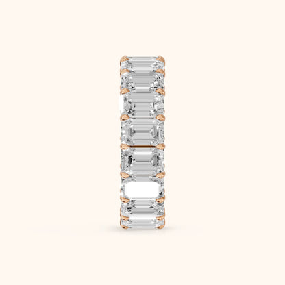 Zaya Shared Prong Emerald Diamond Eternity Band in Rose Gold - SideView