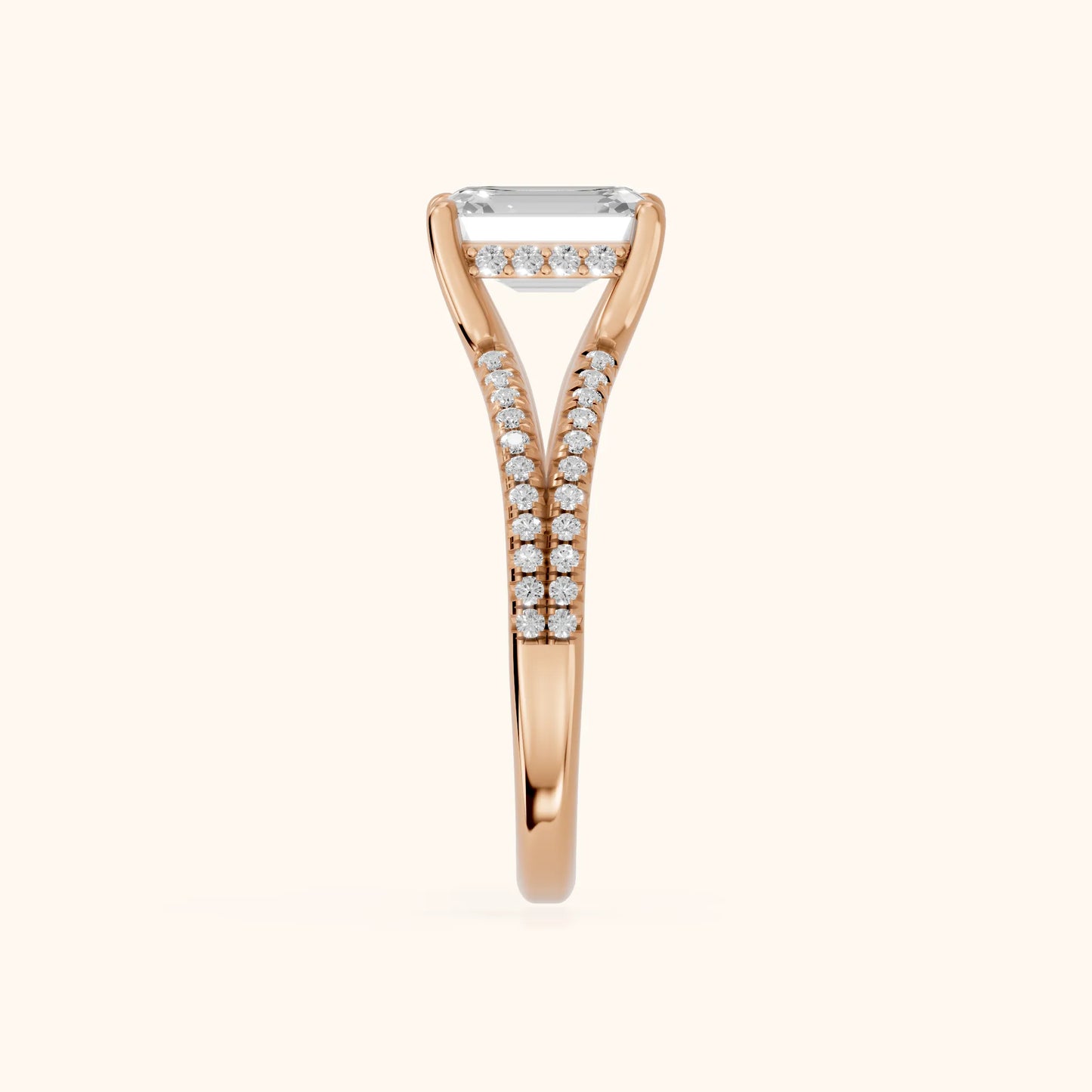 Eternal Embrace Solitaire Emerald Diamond Engagement Ring in Rose Gold - SideView