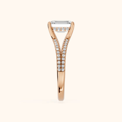 Eternal Embrace Solitaire Emerald Diamond Engagement Ring in Rose Gold - SideView