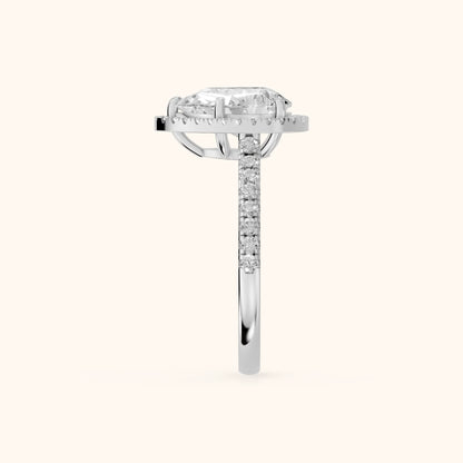 Mabel Halo French Pavé Pear Diamond Engagement Ring in Platinum - SideView.webp