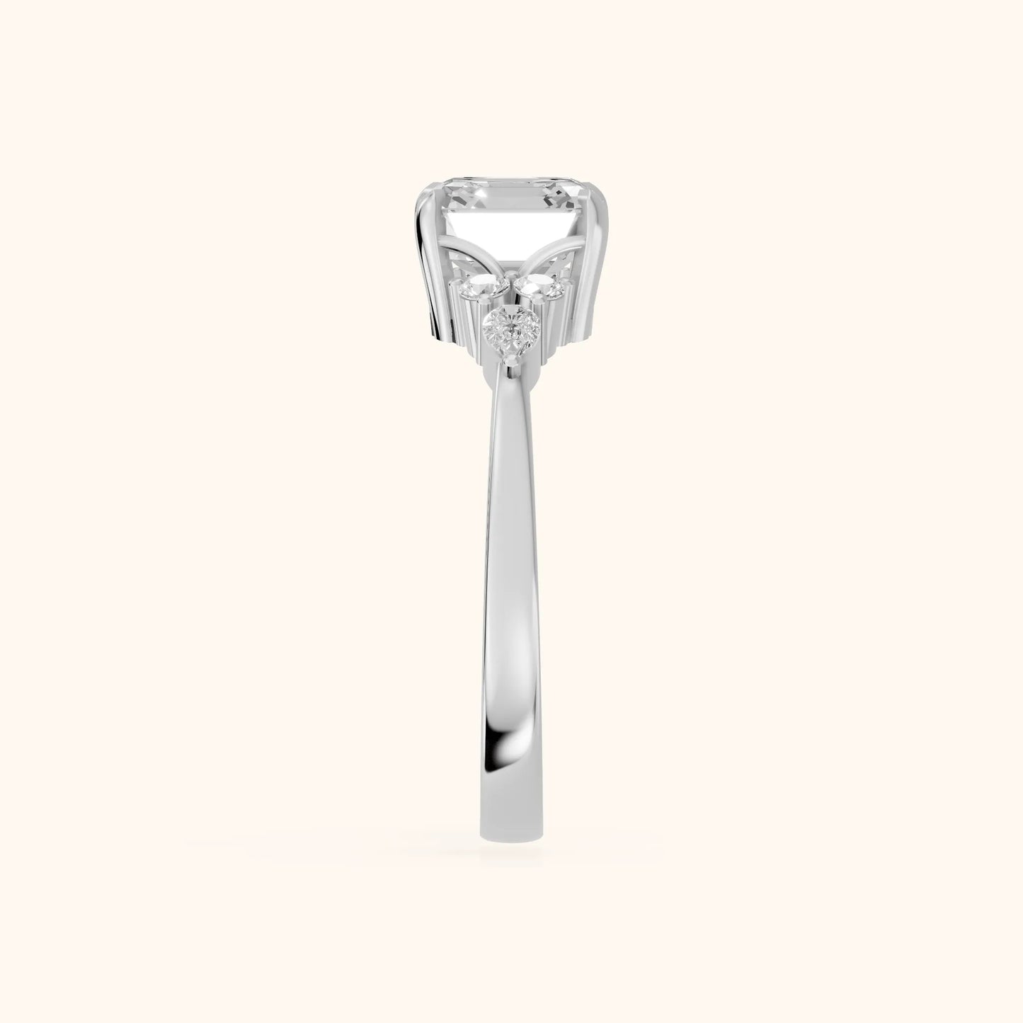 Amelia Three Stone Asscher Diamond Engagement Ring in Silver - SideView