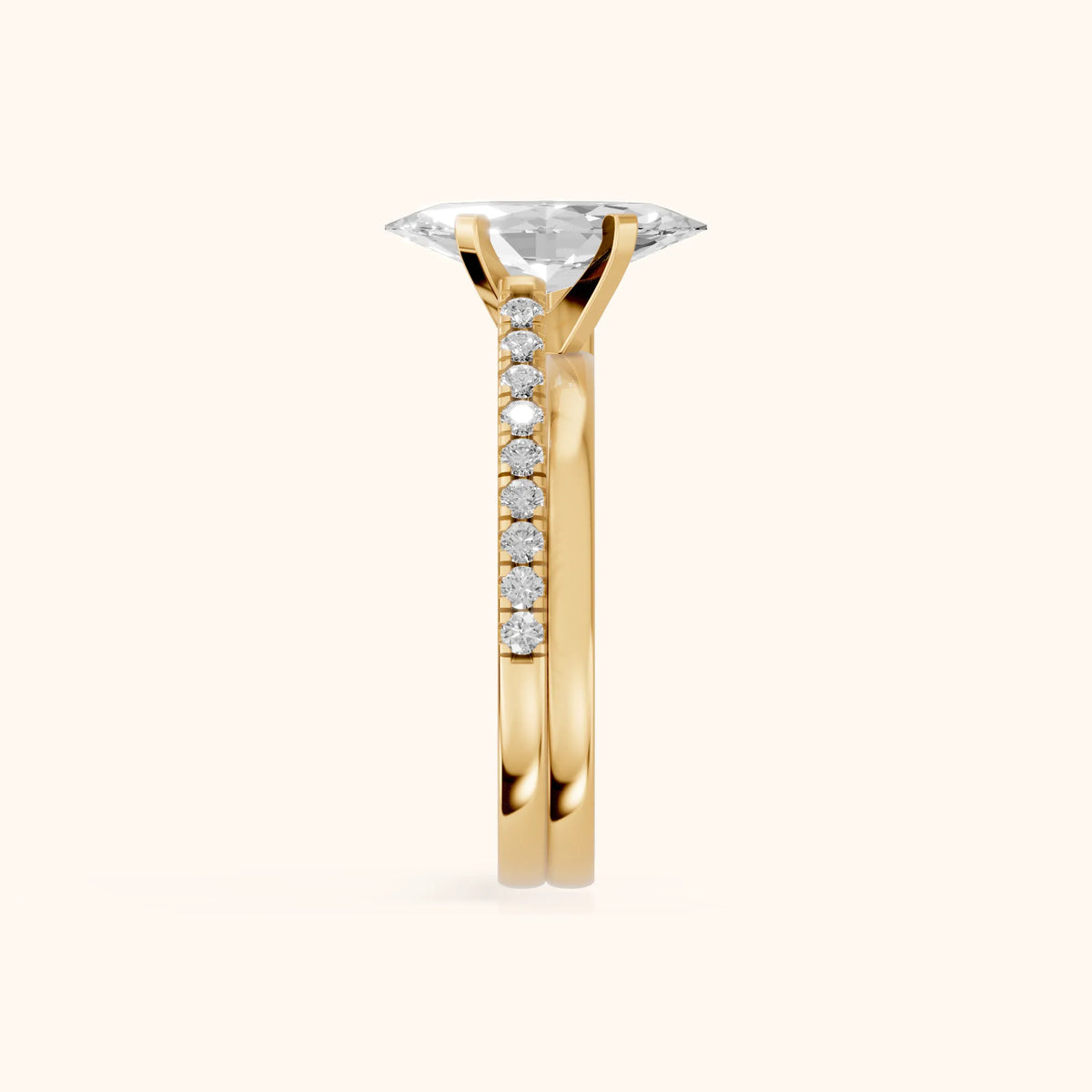 Edith Criss Cross Pavé Marquise Diamond Engagement Ring in Yellow Gold - SideView.webp