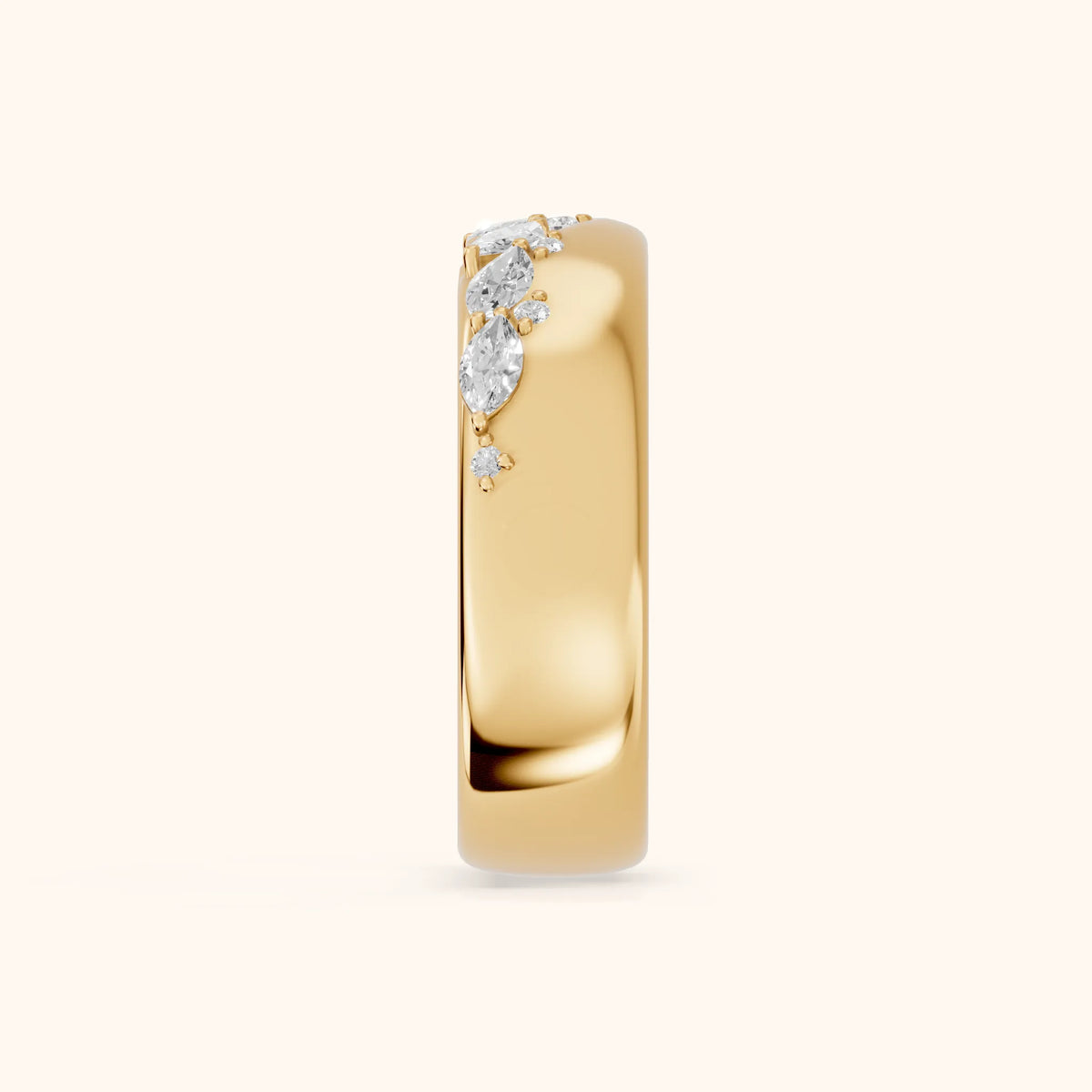 Ambika Dome Marquise & Round Diamond Wedding Band in Yellow Gold - SideView