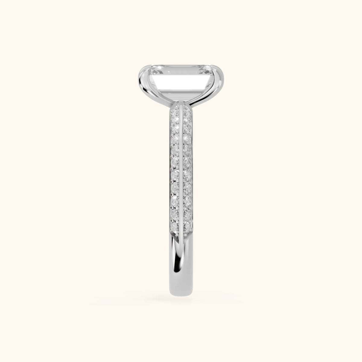 Meredith Knife Edge Pavé Emerald Diamond Engagement Ring in Silver - SideView.webp