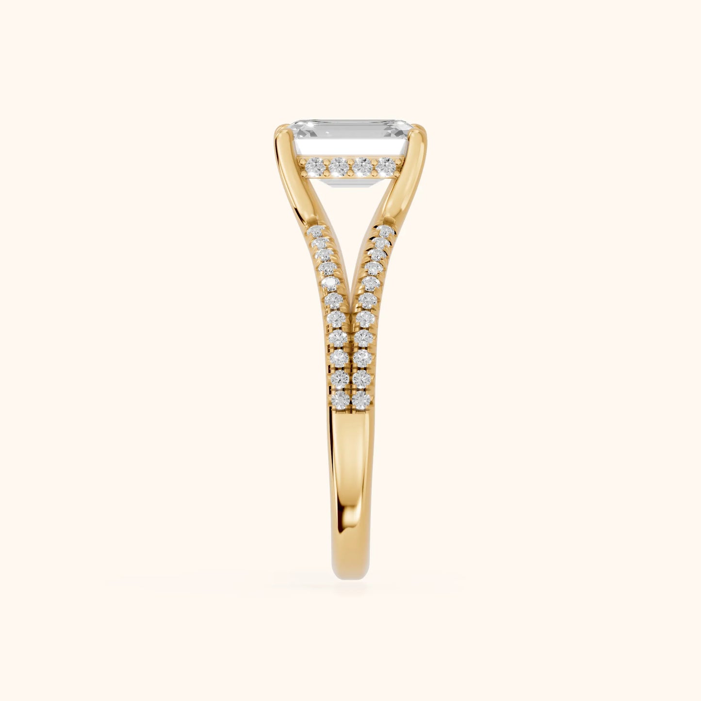 Eternal Embrace Solitaire Emerald Diamond Engagement Ring in Yellow Gold - SideView