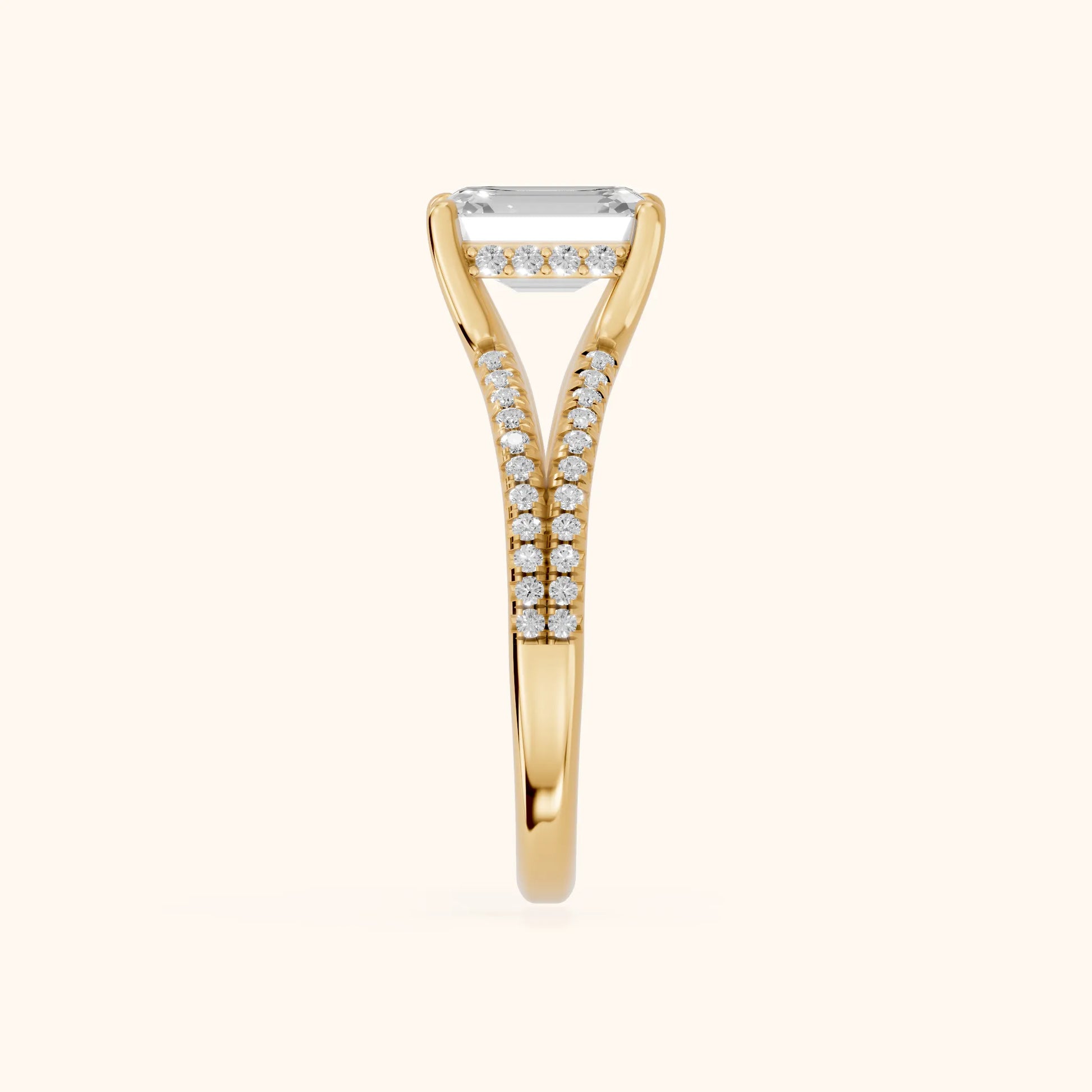 Eternal Embrace Solitaire Emerald Diamond Engagement Ring in Yellow Gold - SideView