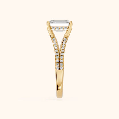 Eternal Embrace Solitaire Emerald Diamond Engagement Ring in Yellow Gold - SideView