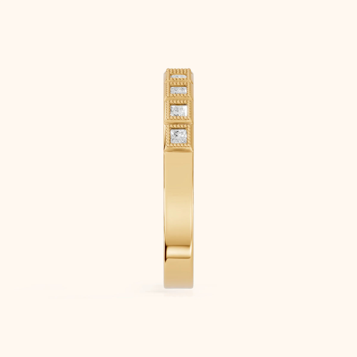 Anthea Milgrain Bezel Princess Diamond Half Eternity Band in Yellow Gold - SideView