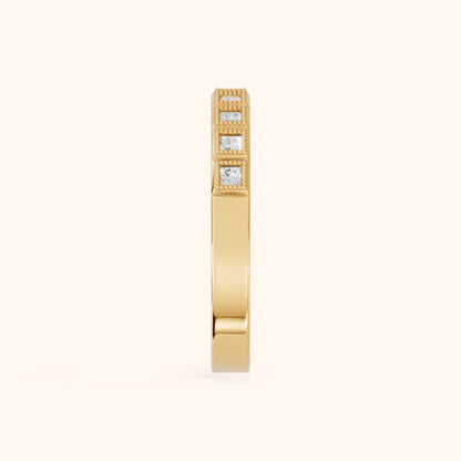 Anthea Milgrain Bezel Princess Diamond Half Eternity Band in Yellow Gold - SideView