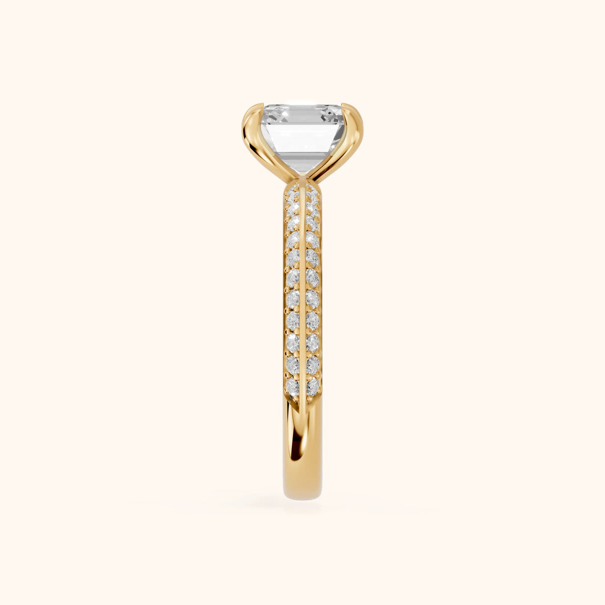 Meredith Knife Edge Pavé Asscher Diamond Engagement Ring in Yellow Gold - SideView.webp